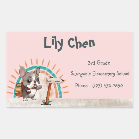 Leuke Franse Bulldog Terug naar School Regenboog Rechthoekige Sticker (Voorkant)