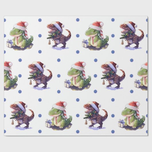 Leuke & Funky Kerstdinosaurussen op Wit Cadeaupapier (Vlak)