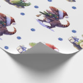 Leuke & Funky Kerstdinosaurussen op Wit Cadeaupapier (Hoek)