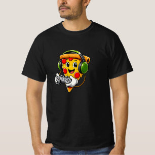 Leuke Gamer Pizza Karakter Gaming Ontwerp – Schatt T-shirt