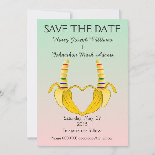 Leuke Gay Banana Heart Wedding Save The Date (Voorkant)