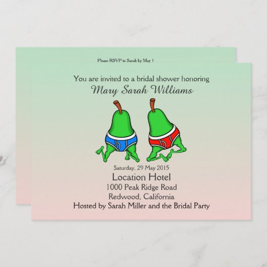 Leuke Gay Pear Bruids Douche Uitnodiging (Voorkant / Achterkant)