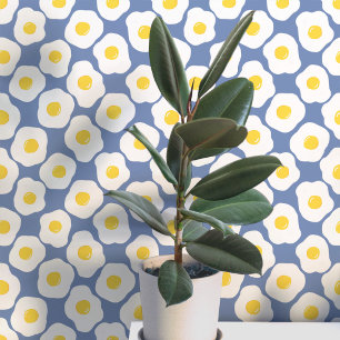 Leuke Gebakken Eieren Blauwe Patroon Behang