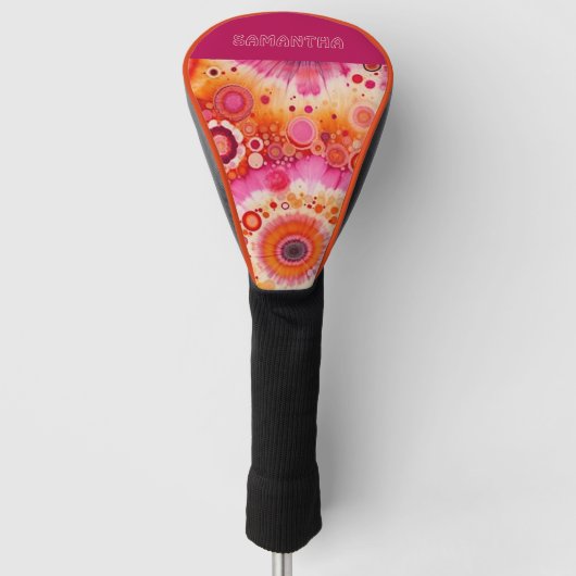 Leuke gedurfde Sinaasappel Hot Pink Batik Circles  Golfheadcover (Voorkant)