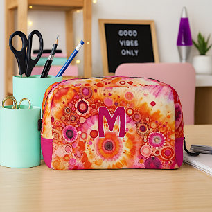 Leuke gedurfde Sinaasappel Hot Pink Batik Circles Toilettasje