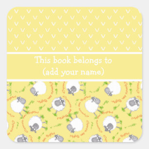 Leuke Geel en Wit Boekplaten met Comic Sheep Vierkante Sticker