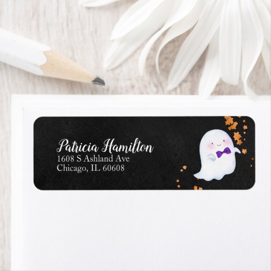 Leuke geest Halloween baby shower label (Insitu)