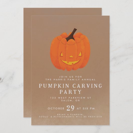 Leuke, geïllustreerde jack o'lantern pompoen ontwe kaart (Voorkant / Achterkant)