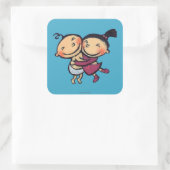 Leuke geïllustreerde peuters knuffelen vierkante sticker (Tas)
