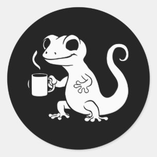 Leuke gekko met een koffie mok ronde sticker