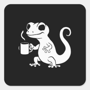 Leuke gekko met een koffie mok vierkante sticker