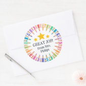 Leuke gekleurde potloden Geweldige Job Student! Ronde Sticker (Envelop)