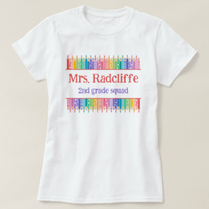 Leuke gekleurde potloden sterren naam leraar t-shirt