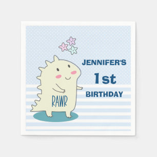 Leuke Gele Dinosaurus met de Gelukkige Verjaardag Servet