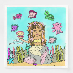 Leuke Gele En Roze Etnische Zeemeermin Verjaardag Servet