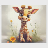 Leuke gelukkige baby giraffe cadeaupapier (Vlak)