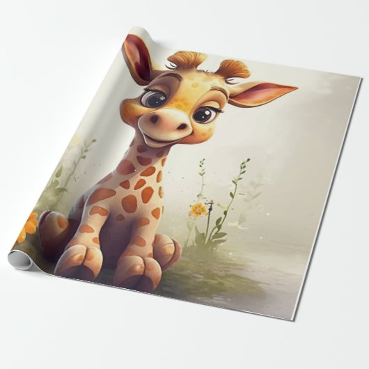 Leuke gelukkige baby giraffe cadeaupapier (Uitgerold)