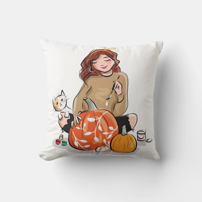 Leuke Gelukkige Halloween Pompoen Kat Kussen (Voorkant)