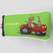 Leuke gelukkige koe die een rode tractor bestuurt  golfheadcover (Voorkant)