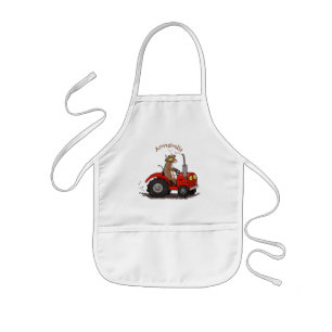 Leuke gelukkige koe die een rode tractor bestuurt  kinder schort