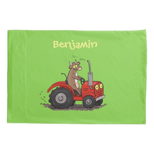 Leuke gelukkige koe die een rode tractor bestuurt  kussensloop (Achterkant)