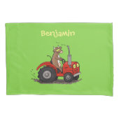 Leuke gelukkige koe die een rode tractor bestuurt  kussensloop (Voorkant)