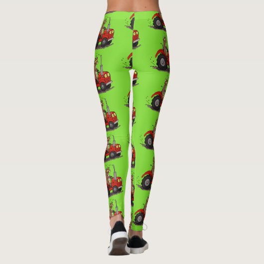 Leuke gelukkige koe die een rode tractor bestuurt leggings (Achterkant)