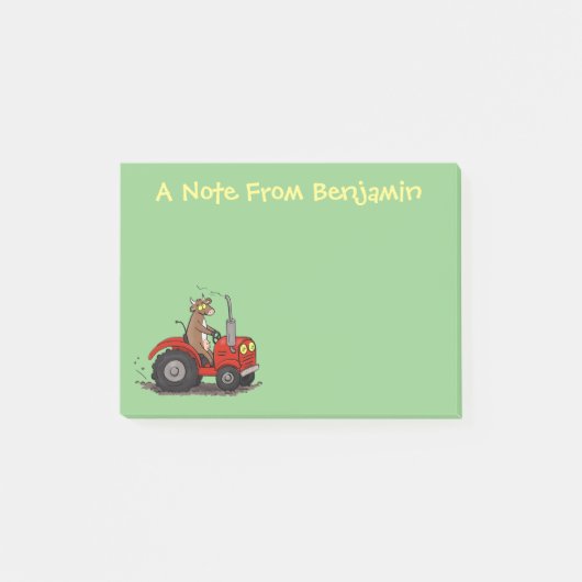 Leuke gelukkige koe die een rode tractor bestuurt  post-it® notes (Voorkant)