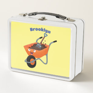 Leuke gelukkige oranje kruiwagen cartoon illustrat