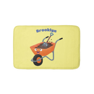 Leuke gelukkige oranje kruiwagen cartoon illustrat badmat