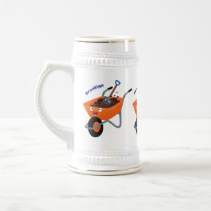 Leuke gelukkige oranje kruiwagen cartoon illustrat bierpul