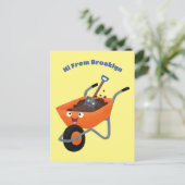 Leuke gelukkige oranje kruiwagen cartoon illustrat briefkaart (Staand voorkant)