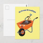 Leuke gelukkige oranje kruiwagen cartoon illustrat briefkaart (Voorkant / Achterkant)