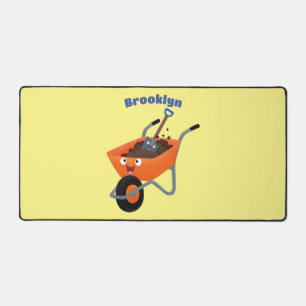 Leuke gelukkige oranje kruiwagen cartoon illustrat bureaumat