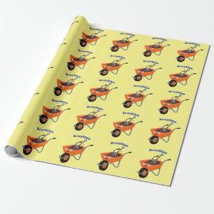 Leuke gelukkige oranje kruiwagen cartoon illustrat cadeaupapier