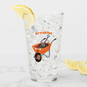 Leuke gelukkige oranje kruiwagen cartoon illustrat glas