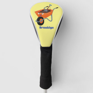Leuke gelukkige oranje kruiwagen cartoon illustrat golfheadcover