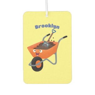 Leuke gelukkige oranje kruiwagen cartoon illustrat luchtverfrisser