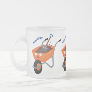 Leuke gelukkige oranje kruiwagen cartoon illustrat matglas koffiemok