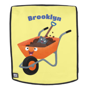 Leuke gelukkige oranje kruiwagen cartoon illustrat rugtassen