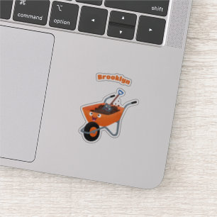 Leuke gelukkige oranje kruiwagen cartoon illustrat sticker