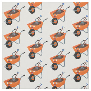 Leuke gelukkige oranje kruiwagen cartoon illustrat stof