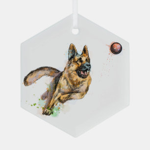Leuke Gelukkige Spelende Bal Duitse Herdershond Ku Glas Ornament