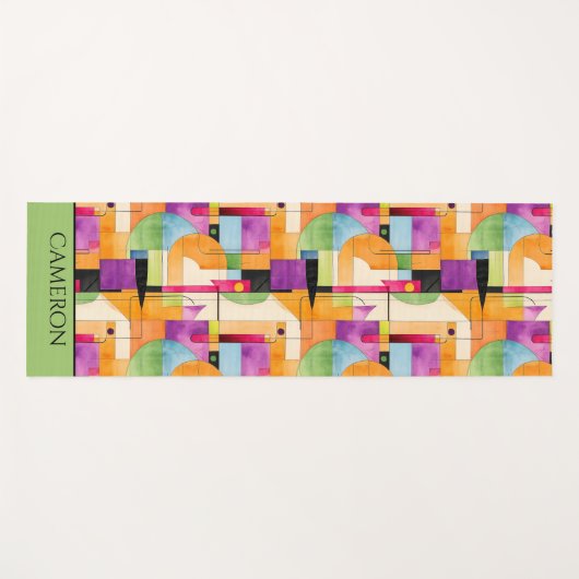 Leuke Geometrische Abstract in Sinaasappel, Groen Yogamat (Voorkant (horizontaal))