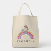 Leuke gepersonaliseerde eenhoorn regenboog canvas tote bag (Achterkant)