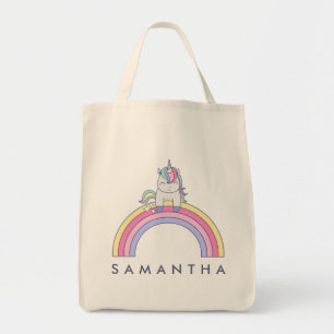 Leuke gepersonaliseerde eenhoorn regenboog canvas  tote bag