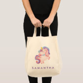 Leuke gepersonaliseerde eenhoorn regenboog paarse tote bag (Voorkant (product))