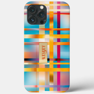 Leuke gepersonaliseerde kleurrijke geruite zomer iPhone 13 pro max hoesje