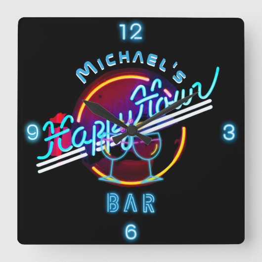 Leuke gepersonaliseerde Mancave Bar Hol uur Happy  Vierkante Klok (Voorkant)