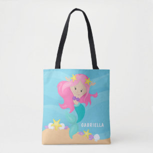 Leuke gepersonaliseerde roze zeemeermin Canvas tas